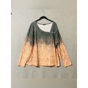 Ofeefan Women’s Ombre Peach and Gray Long Sleeve Top Sz XXL
